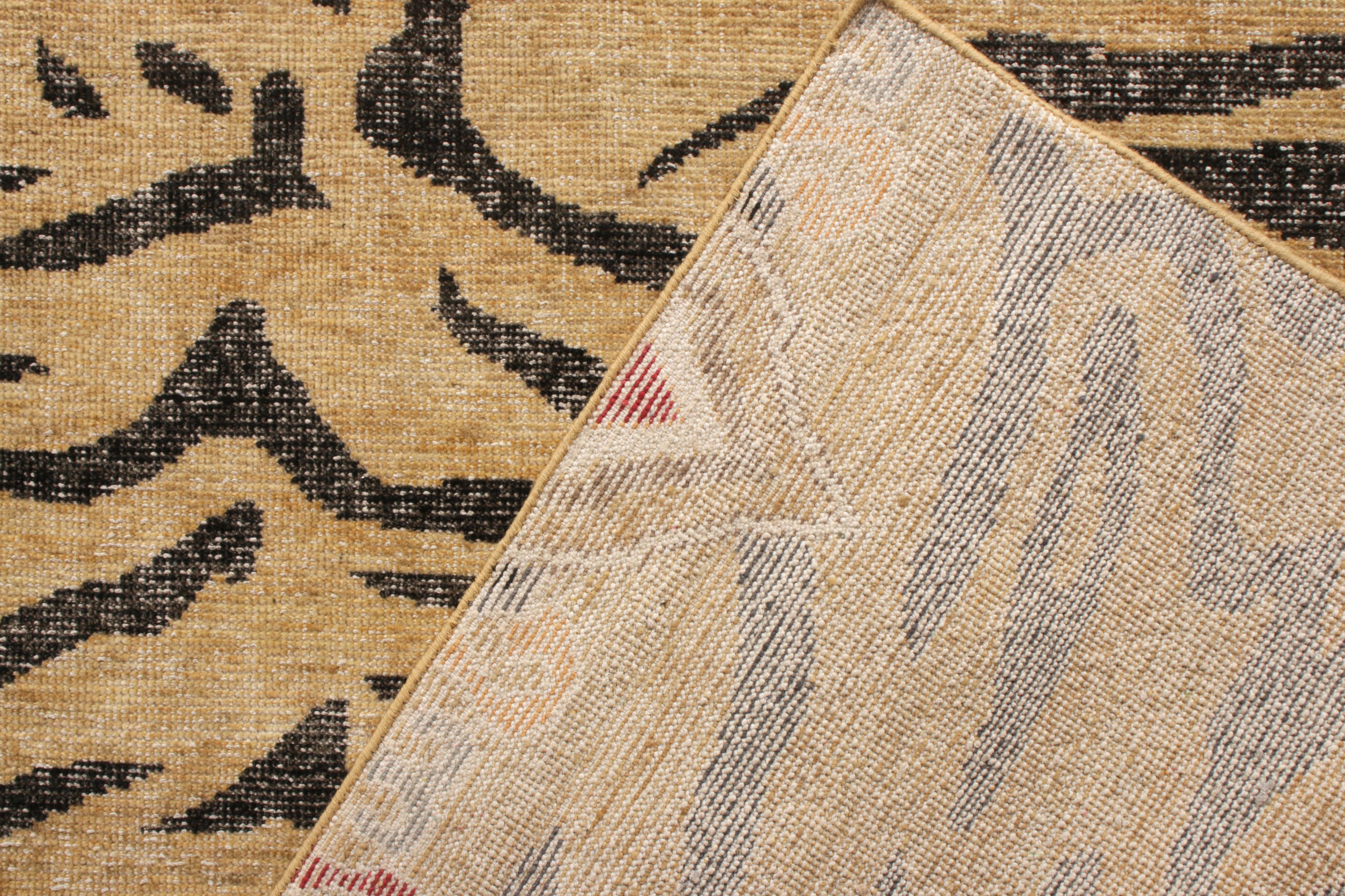 Other Rug & Kilim’s Distressed Style Tiger Rug in Beige-Brown, Black Pelt Pattern For Sale