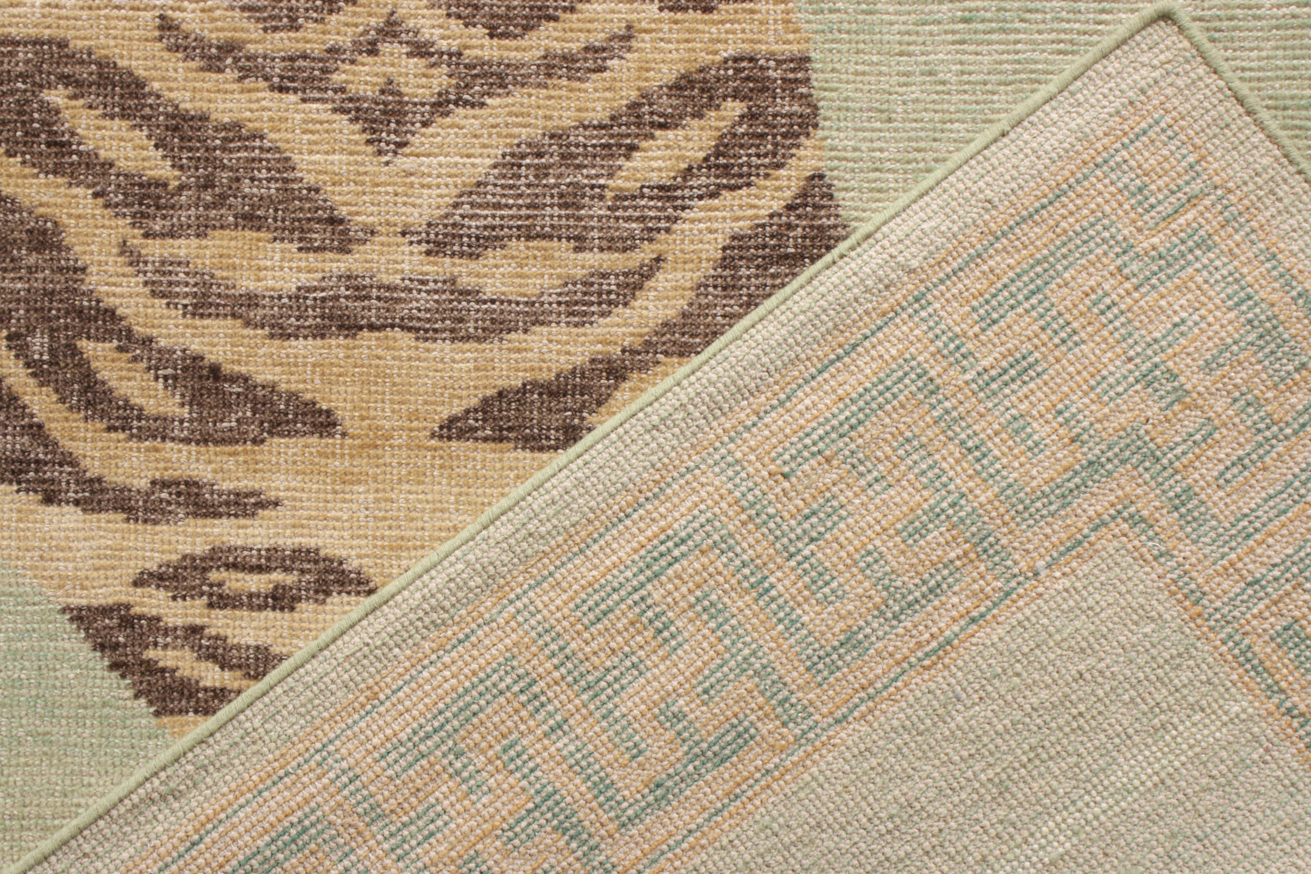 Indian Rug & Kilim’s Distressed Style Tiger Rug in Green, Beige-Brown Pictorial Pattern For Sale