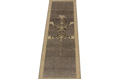 Rug & Kilim’s Distressed Style Tiger Runner in Gray, Beige and Black Pictorial
