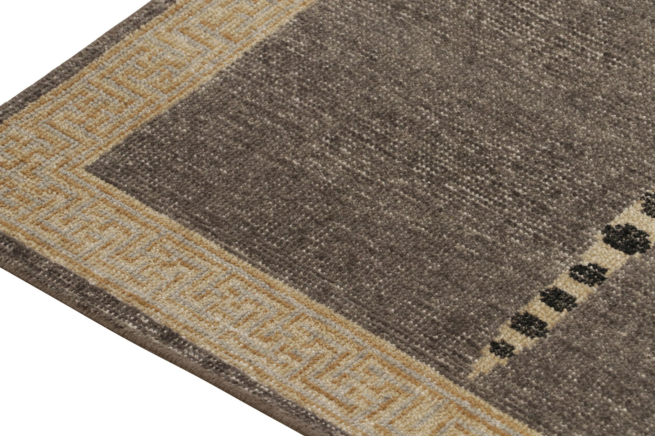 Hand-Knotted Rug & Kilim’s Distressed Style Tiger Runner in Gray, Beige and Black Pictorial For Sale