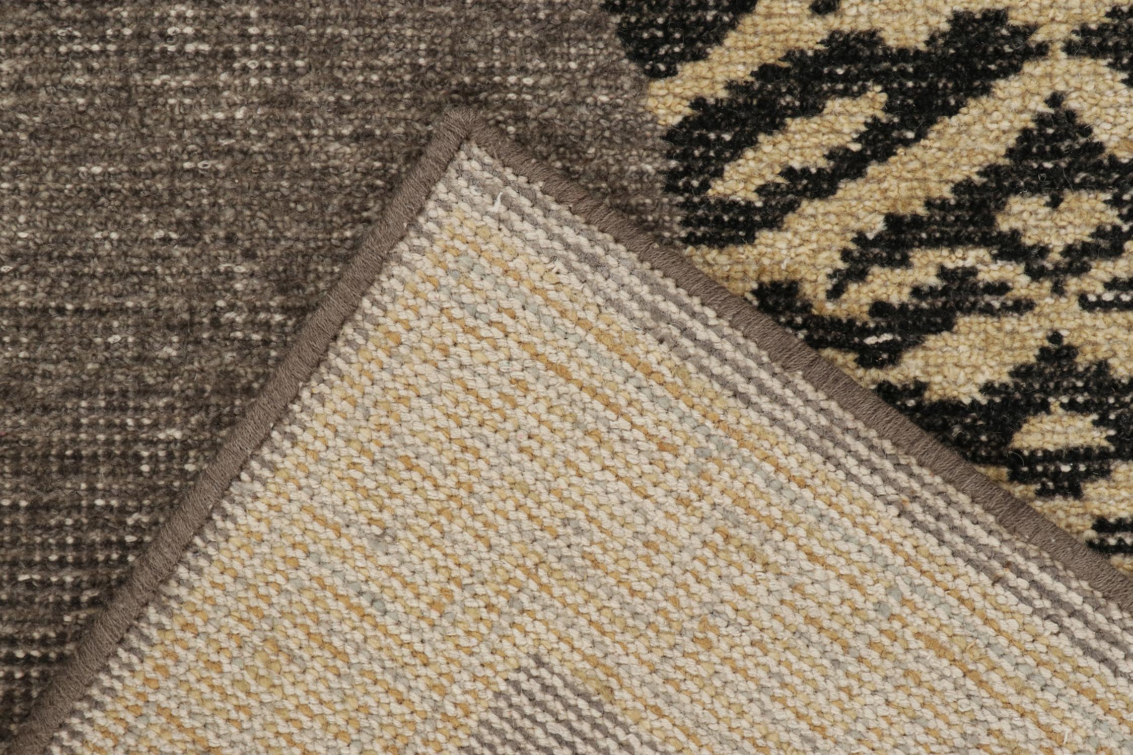 Wool Rug & Kilim’s Distressed Style Tiger Runner in Gray, Beige and Black Pictorial For Sale