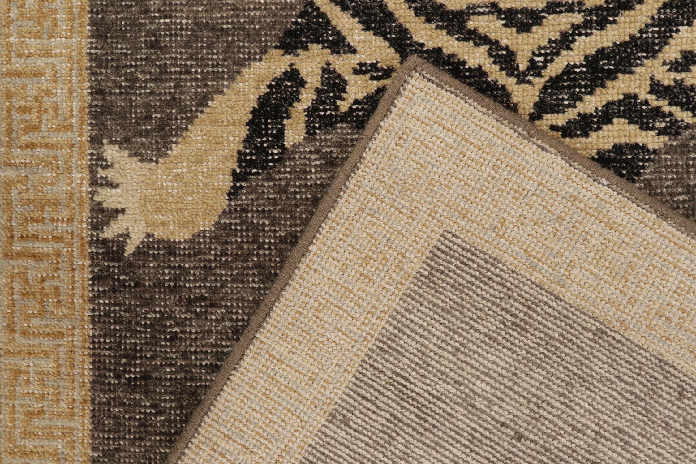 Contemporary Rug & Kilim’s Distressed Style Tiger Runner in Gray, Beige and Black Pictorial For Sale