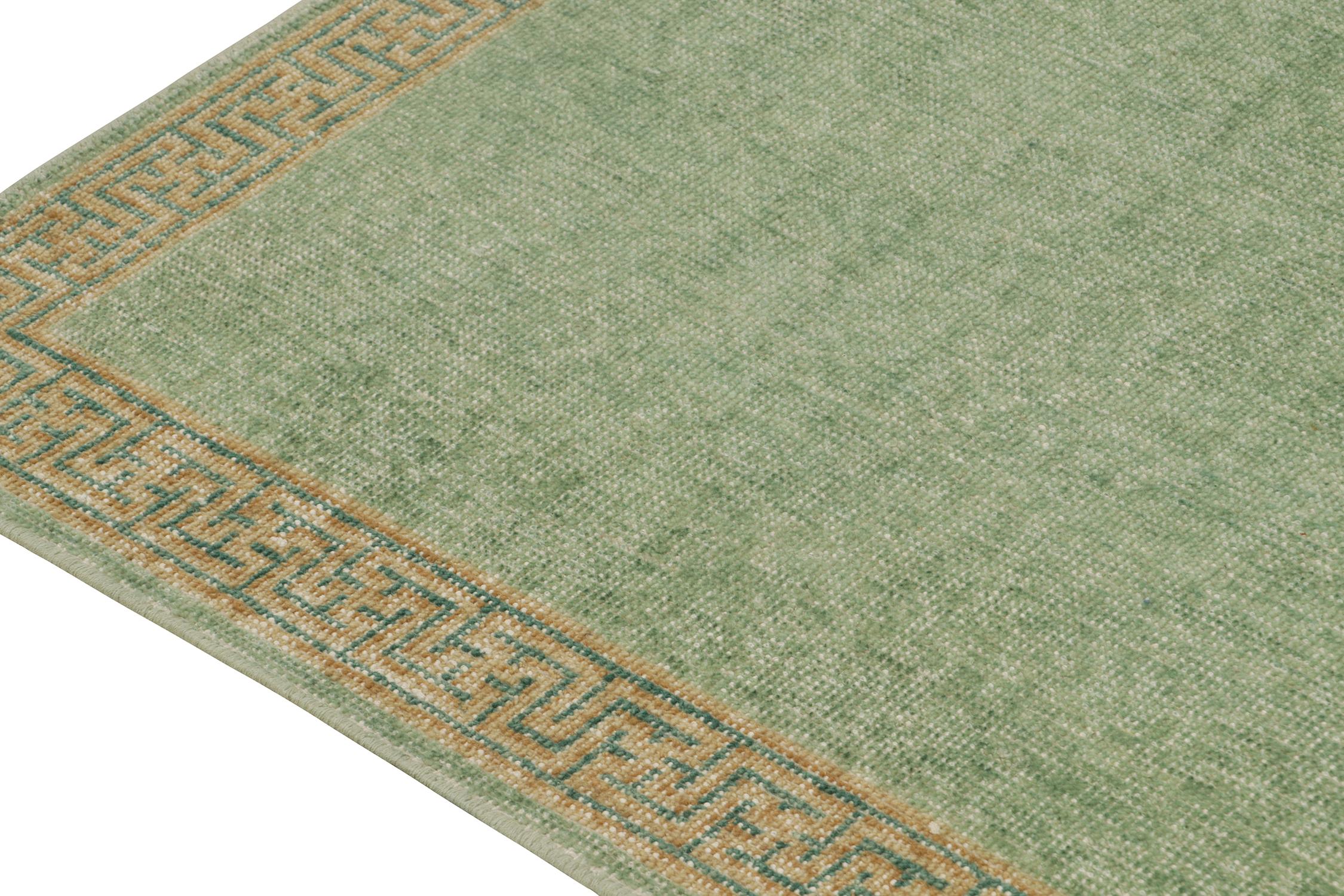 Rug & Kilim’s Distressed Style Tiger Runner in Green, Beige & Black Pictorial In New Condition For Sale In Long Island City, NY