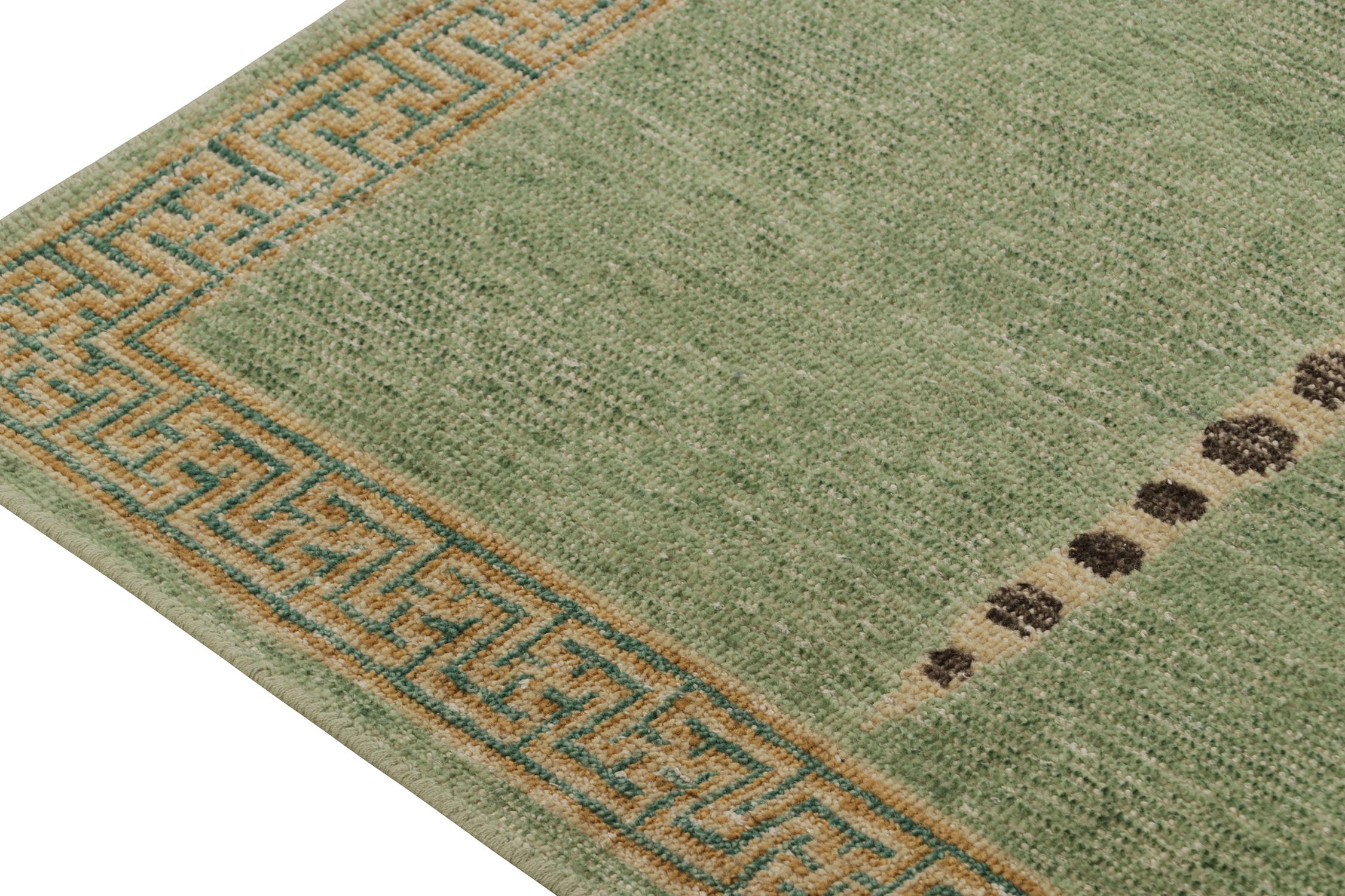Rug & Kilim’s Distressed Style Tiger Runner in Green, Beige & Black Pictorial In New Condition For Sale In Long Island City, NY
