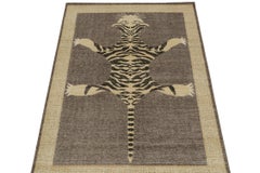 Rug & Kilim’s Distressed Style Tiger Skin Rug in Gray, Beige and Black Pictorial