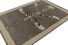 Rug & Kilim’s Distressed Style Tiger Skin Rug in Gray, Beige and Black Pictorial