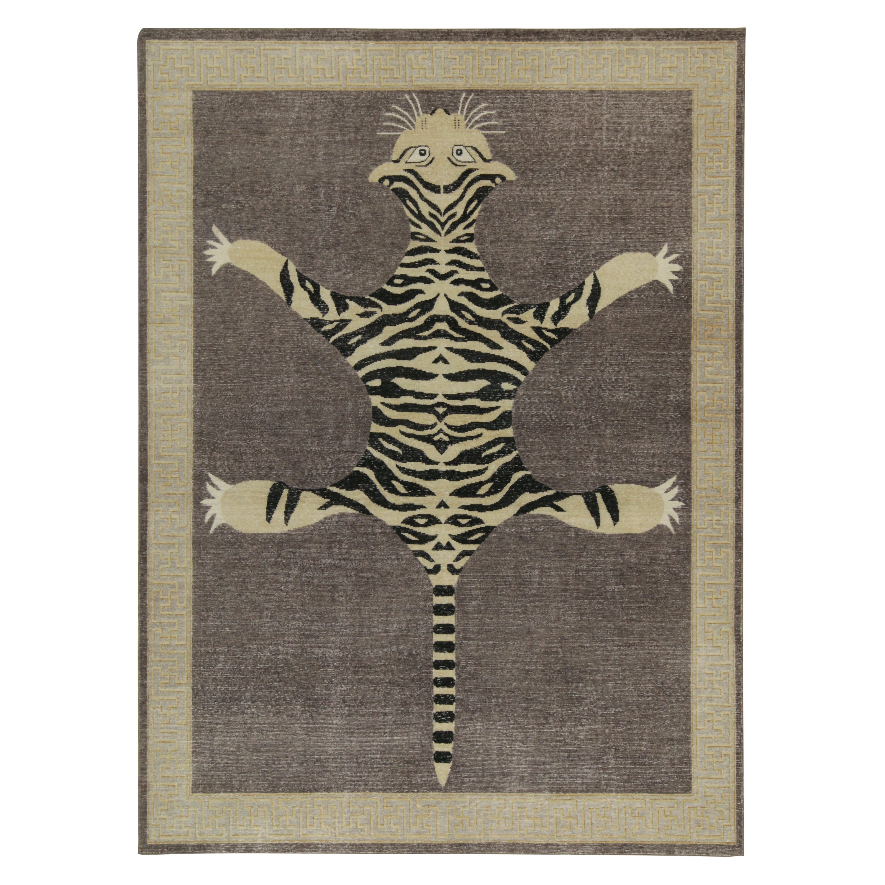 Rug & Kilim's Distressed Style Tiger Skin Teppich in Grau, Beige und Schwarz Pictorial