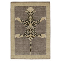 Rug & Kilim’s Distressed Style Tiger Skin Rug in Gray, Beige and Black Pictorial