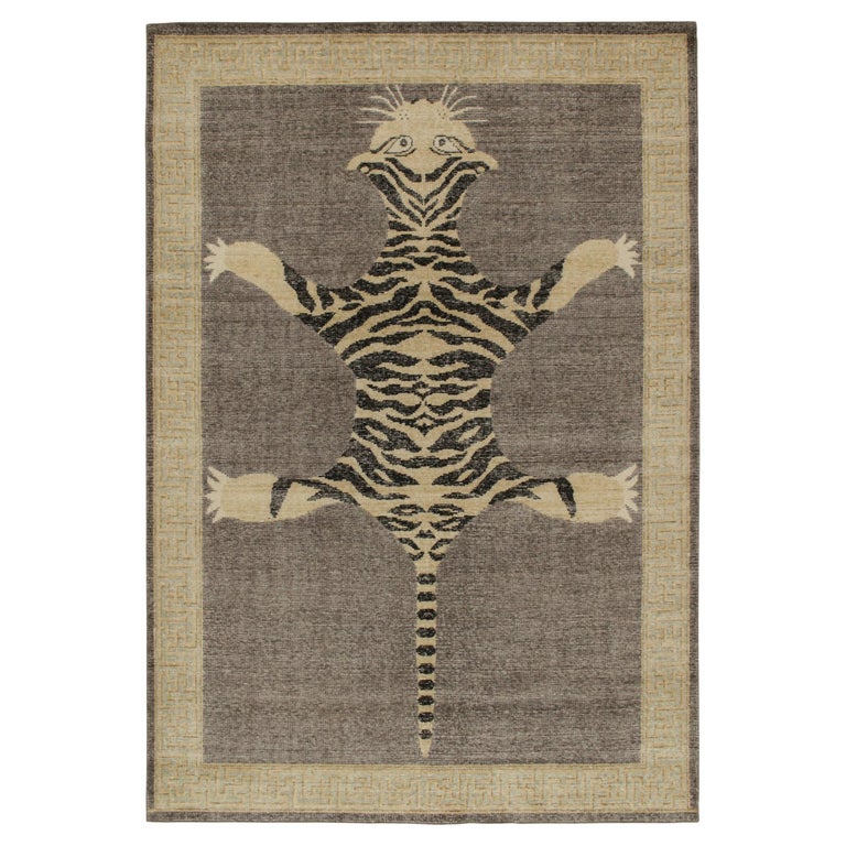 Rug and Kilim’s Distressed Style Tiger Skin Rug in Gray, Beige and ...