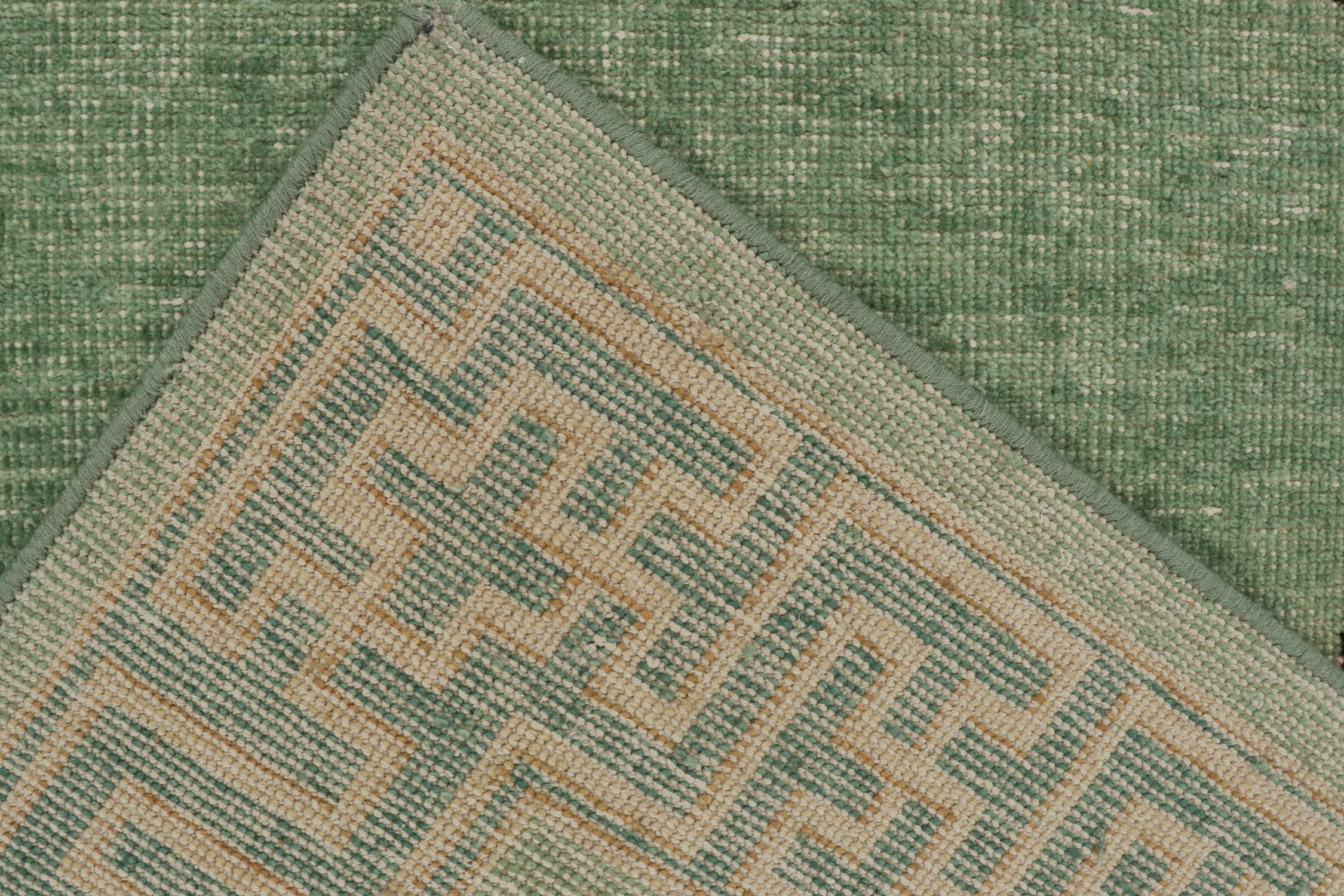 Wool Rug & Kilim’s Distressed Style Tiger Skin Rug in Green, Beige & Black Pictorial For Sale