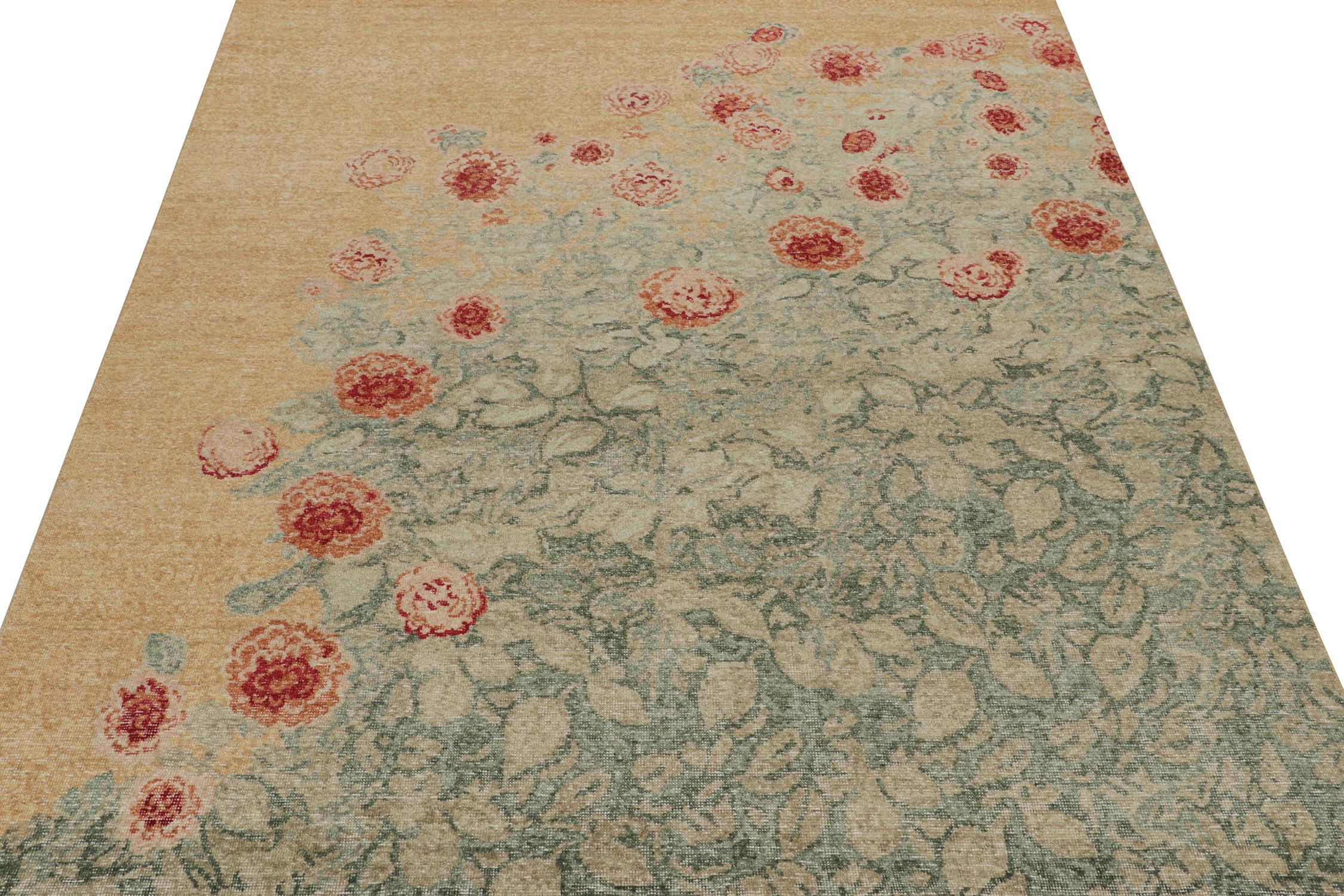 Modern Rug & Kilim’s Distressed style Transitional rug in Polychromatic Floral Patterns For Sale