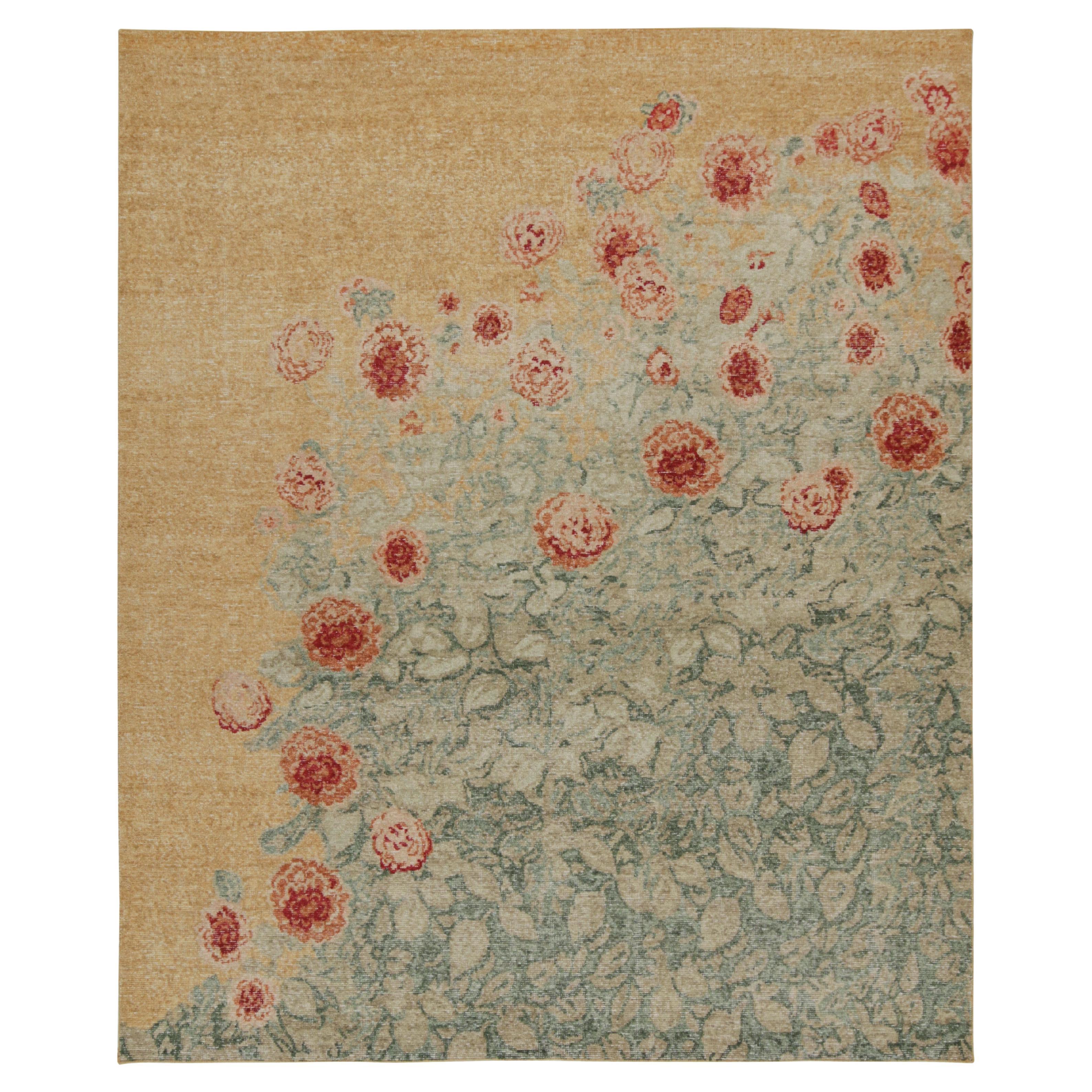 Rug & Kilim’s Distressed style Transitional rug in Polychromatic Floral Patterns For Sale