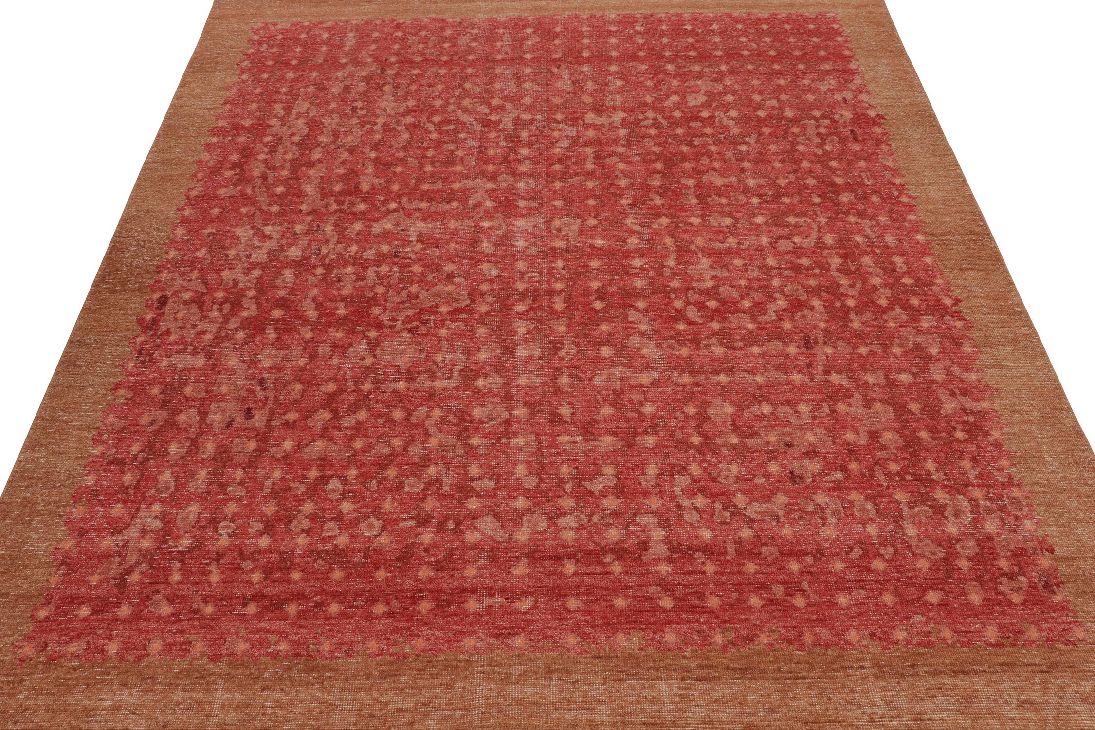 This 8x10 rug is a bold new addition to the Homage Collection by Rug & Kilim. Hand-knotted in wool and cotton, it presents a unique play of transitional rug patterns and Rustic Modern design.

Further on the Design:

This particular design draws the