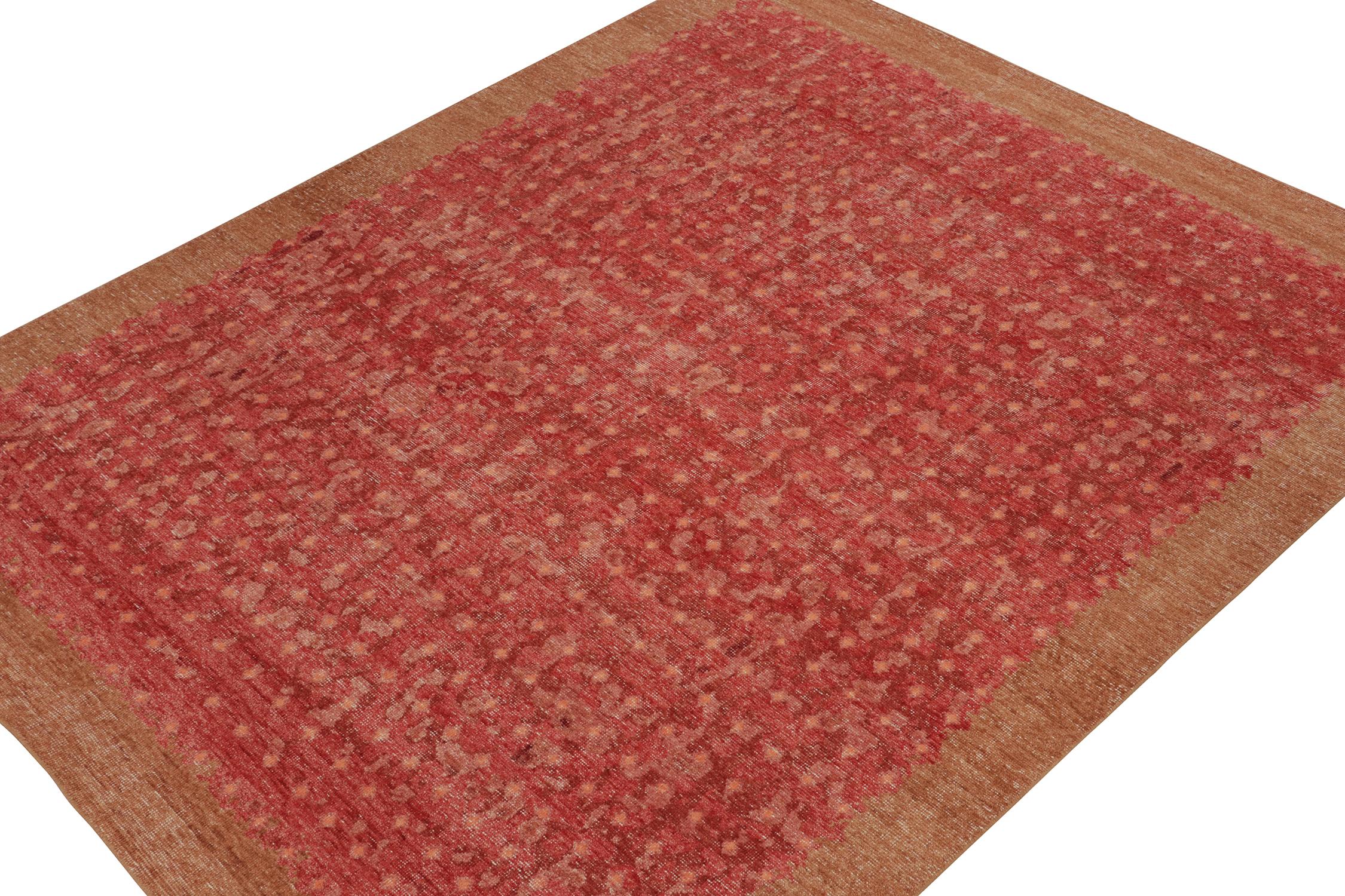 Indian Rug & Kilim’s Distressed style Transitional rug in Red Geometric Patterns For Sale