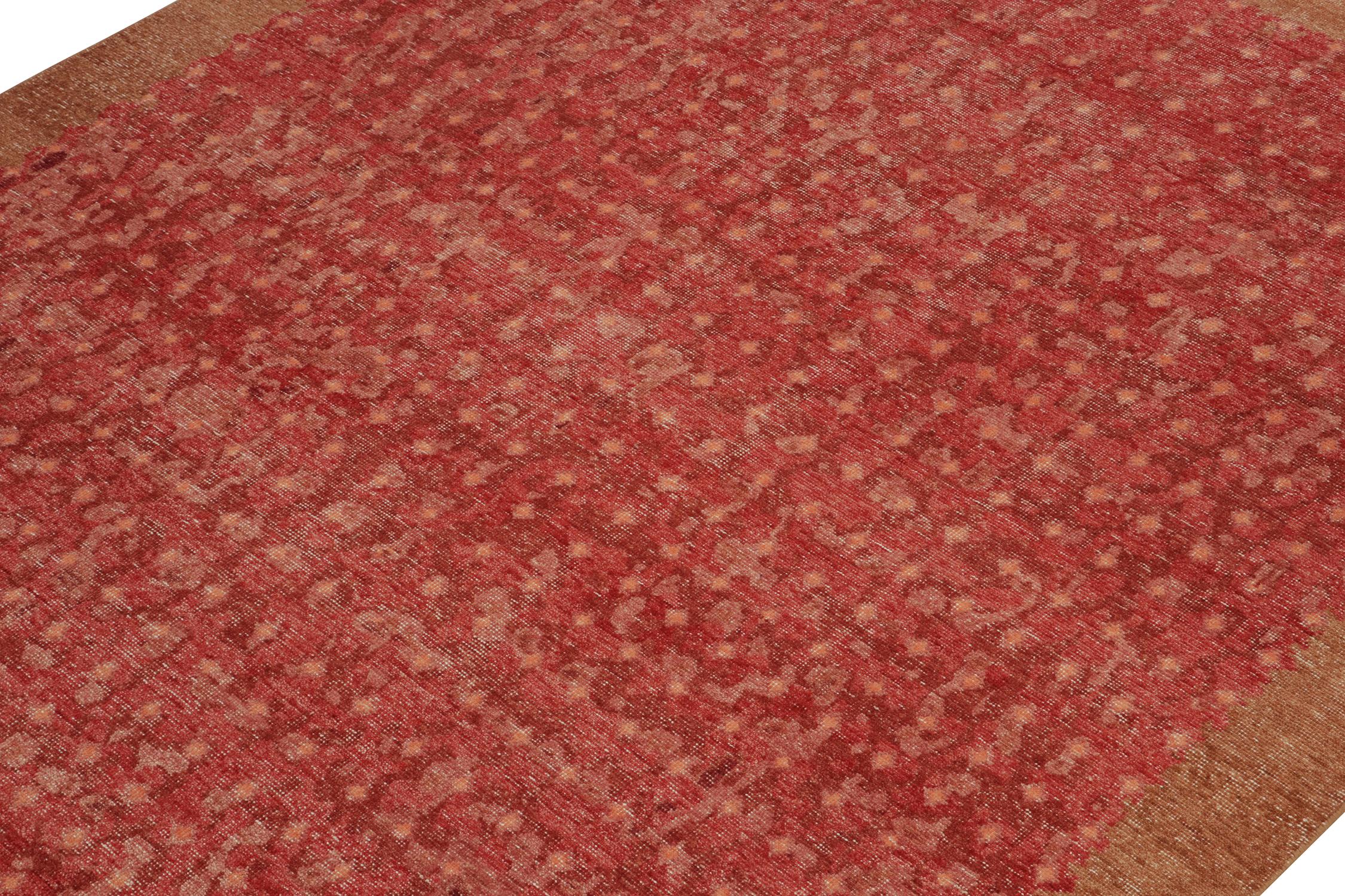 Hand-Knotted Rug & Kilim’s Distressed style Transitional rug in Red Geometric Patterns For Sale