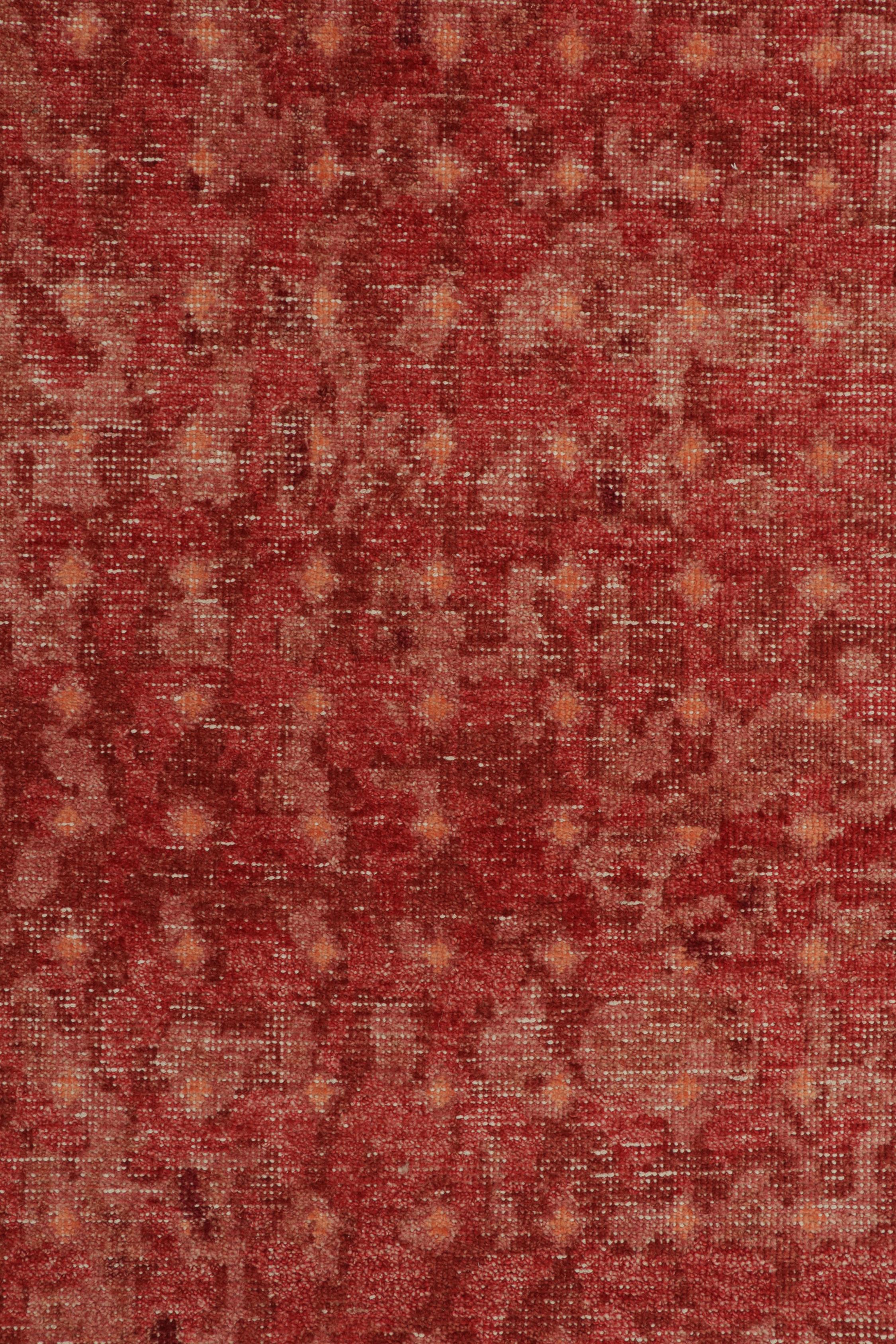 Contemporary Rug & Kilim’s Distressed style Transitional rug in Red Geometric Patterns For Sale