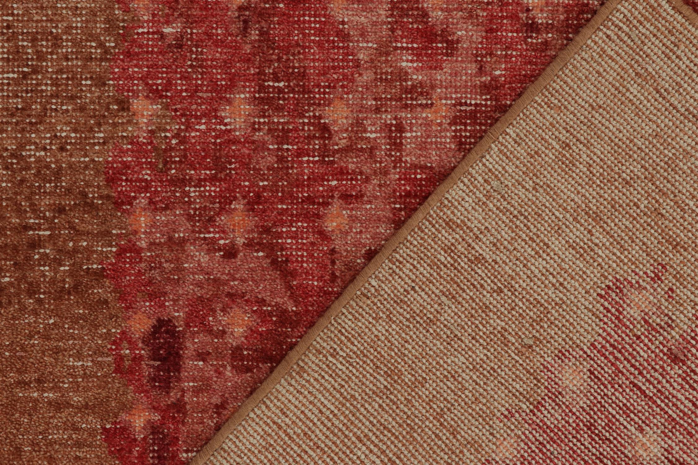 Wool Rug & Kilim’s Distressed style Transitional rug in Red Geometric Patterns For Sale