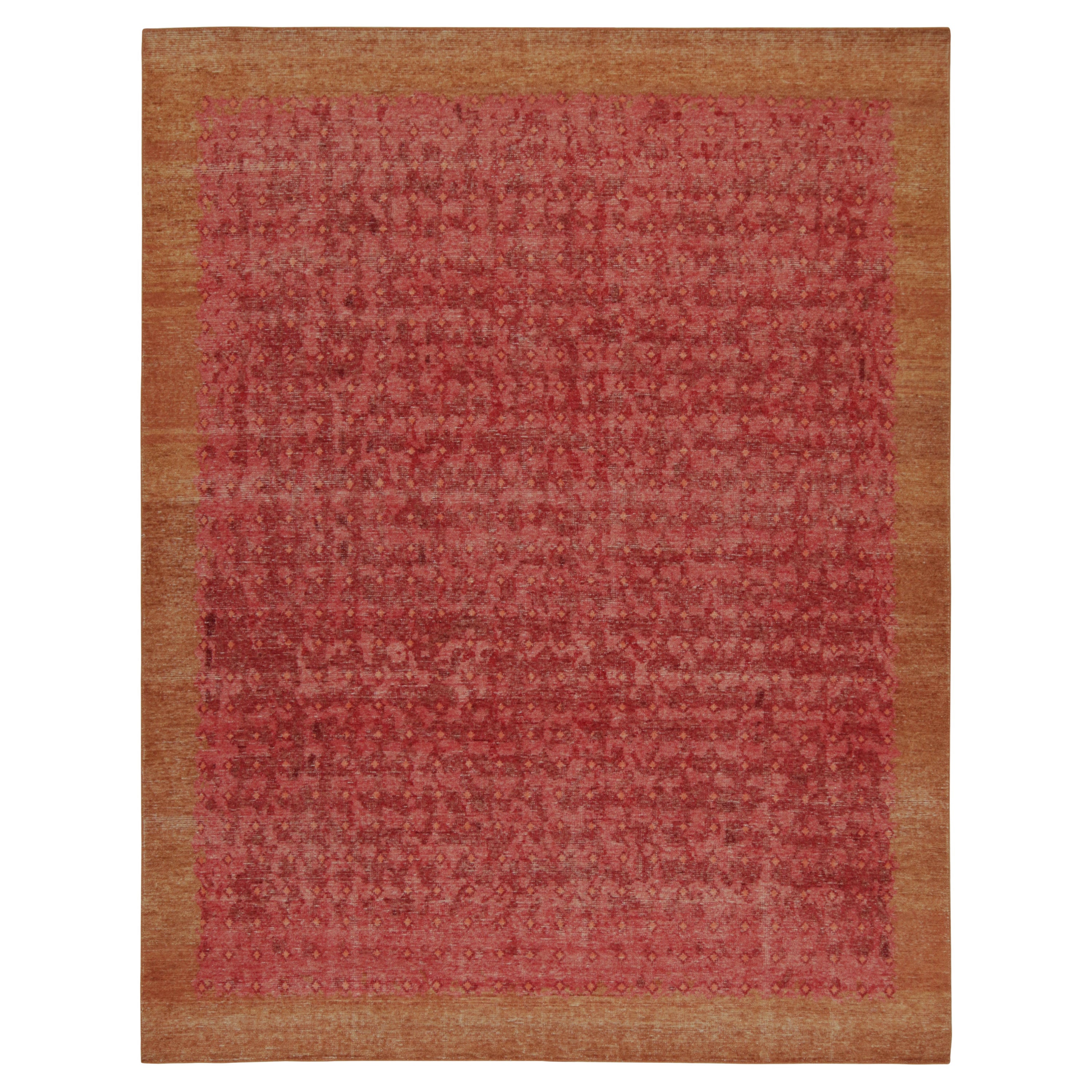 Rug & Kilim’s Distressed Style Transitional Rug in Red Geometric Patterns For Sale
