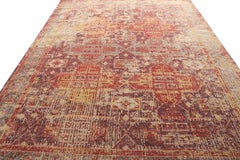 Rug & Kilim’s Distressed Style Transitional Rug in Red, Purple Geometric Pattern