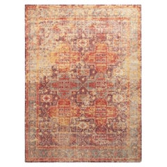 Rug & Kilim’s Distressed Style Transitional Rug in Red, Purple Geometric Pattern