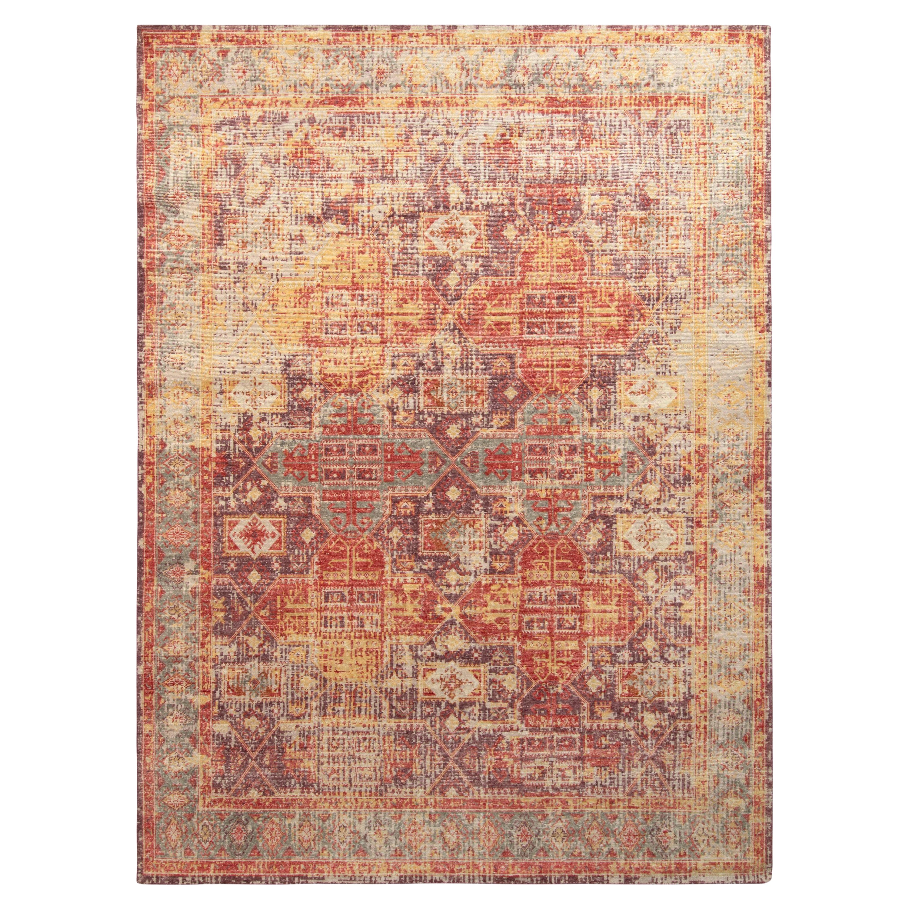 Rug & Kilim è un tappeto di transizione in stile degradato con motivo geometrico rosso e viola.