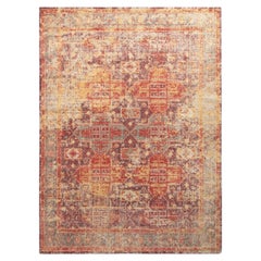 Rug & Kilim's Distressed Style Transitional Rug in Red, Purple Geometric Pattern (tapis transitionnel de style vieilli en rouge, motif géométrique violet)