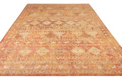Rug & Kilim’s Distressed Style Tribal Rug in Red Orange Geometric Pattern