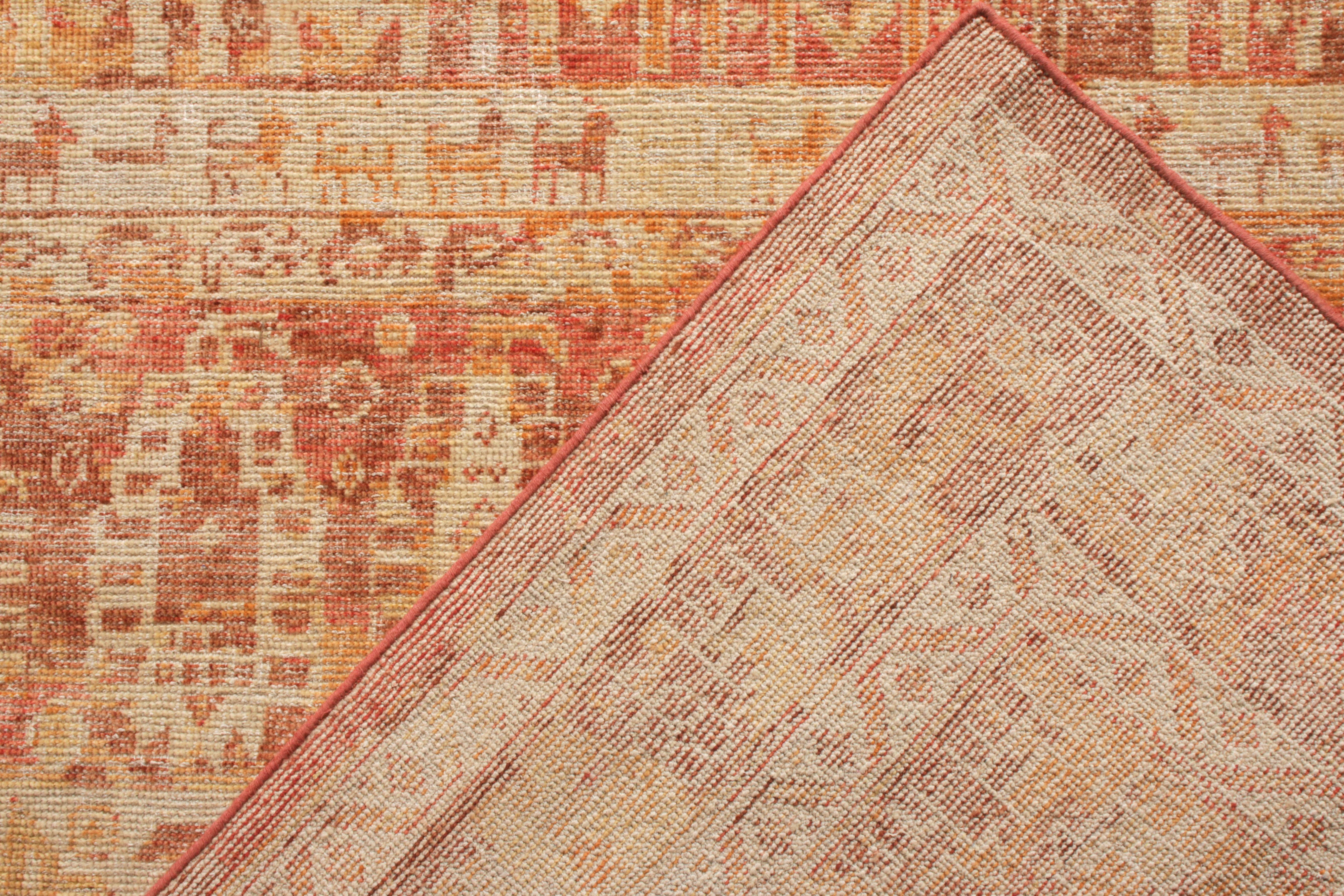 Rug & Kilim’s Distressed Style Tribal Rug in Red Orange Geometric Pattern In New Condition For Sale In Long Island City, NY