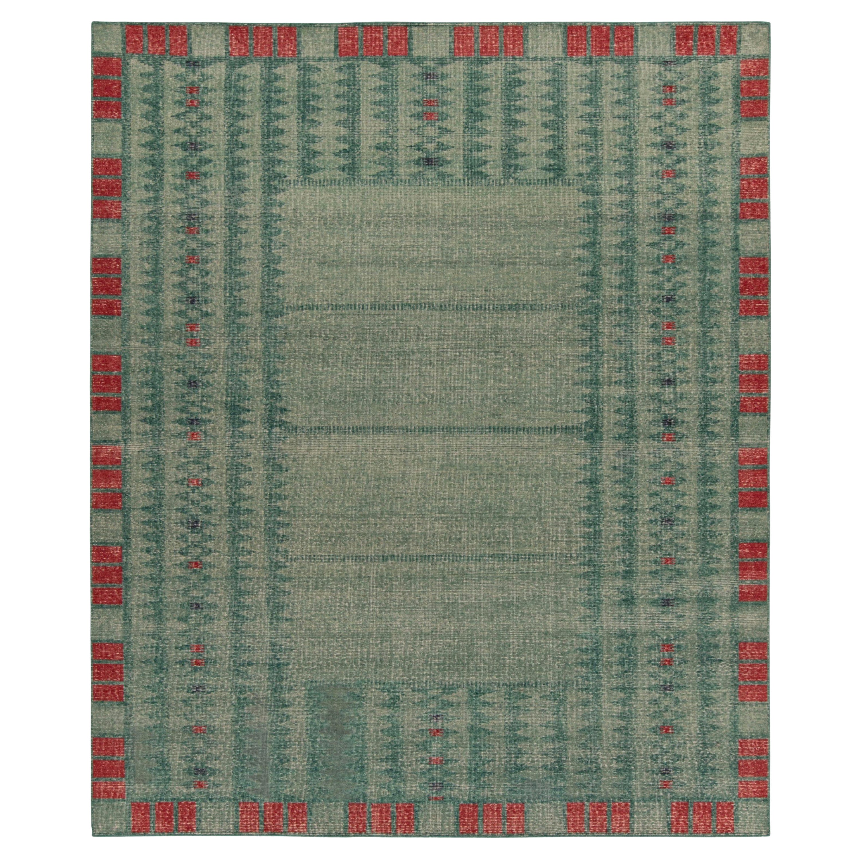 Tapis de style déco suédois en mauvais état, à motif géométrique bleu et rouge, de Rug & Kilim