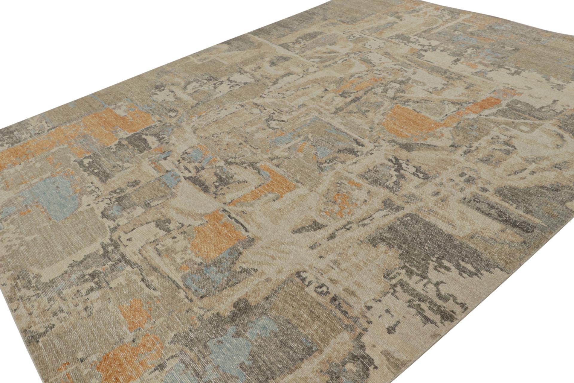 Hand-knotted in wool, this 9x12 modern rug is a new addition to the Homage Collection by Rug & Kilim.

On the Design: 

This design, as inspired by a mid-century Scandinavian rya rug design, evokes a fluid play of blue, beige/brown, and orange paint