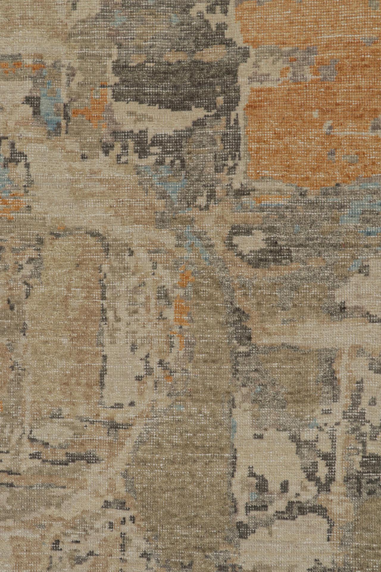 Rug & Kilim’s Distressed Swedish Style Abstract Rug in Beige, Blue and Orange In New Condition For Sale In Long Island City, NY