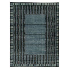Rug & Kilim’s Distressed Swedish Style Rug in Blue & Black Geometric Pattern