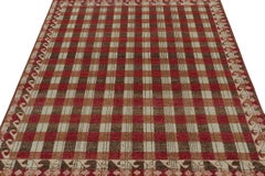Rug & Kilim’s Distressed Swedish Style Rug in Red and Brown Geometric Pattern