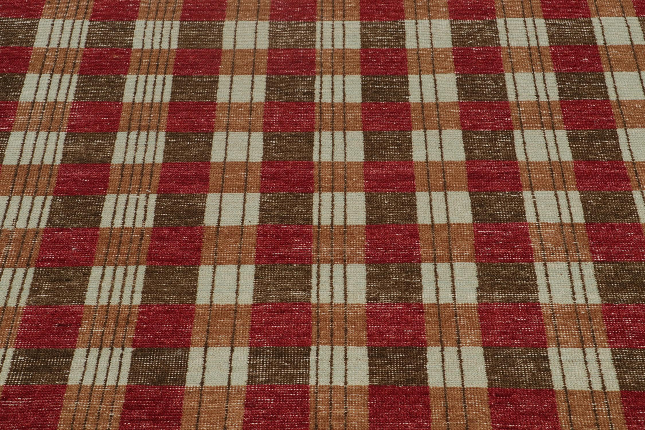 Rug & Kilim’s Distressed Swedish Style Rug in Red and Brown Geometric Pattern In New Condition For Sale In Long Island City, NY