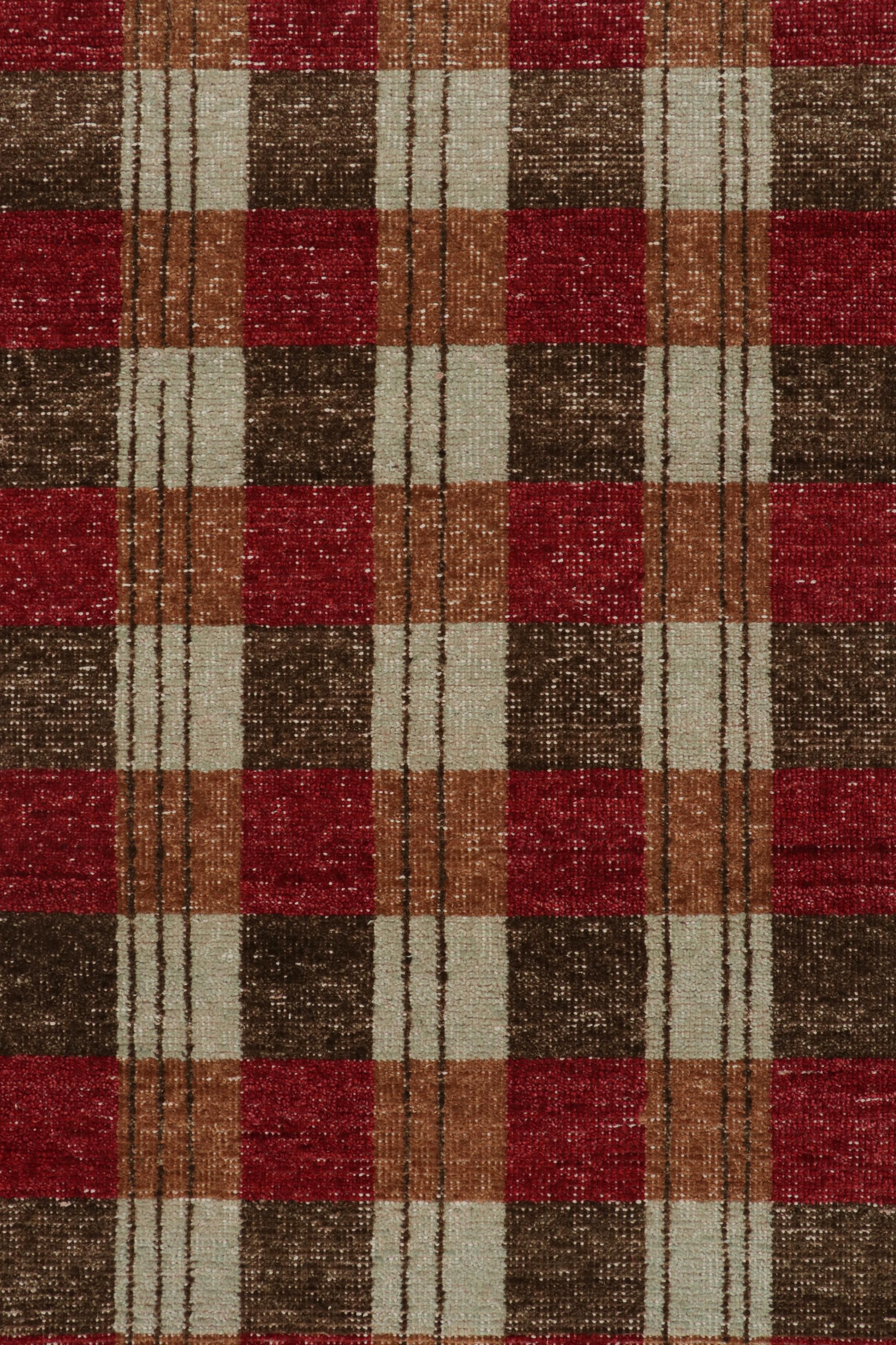 Rug & Kilim’s Distressed Swedish Style Rug in Red and Brown Geometric Pattern In New Condition For Sale In Long Island City, NY