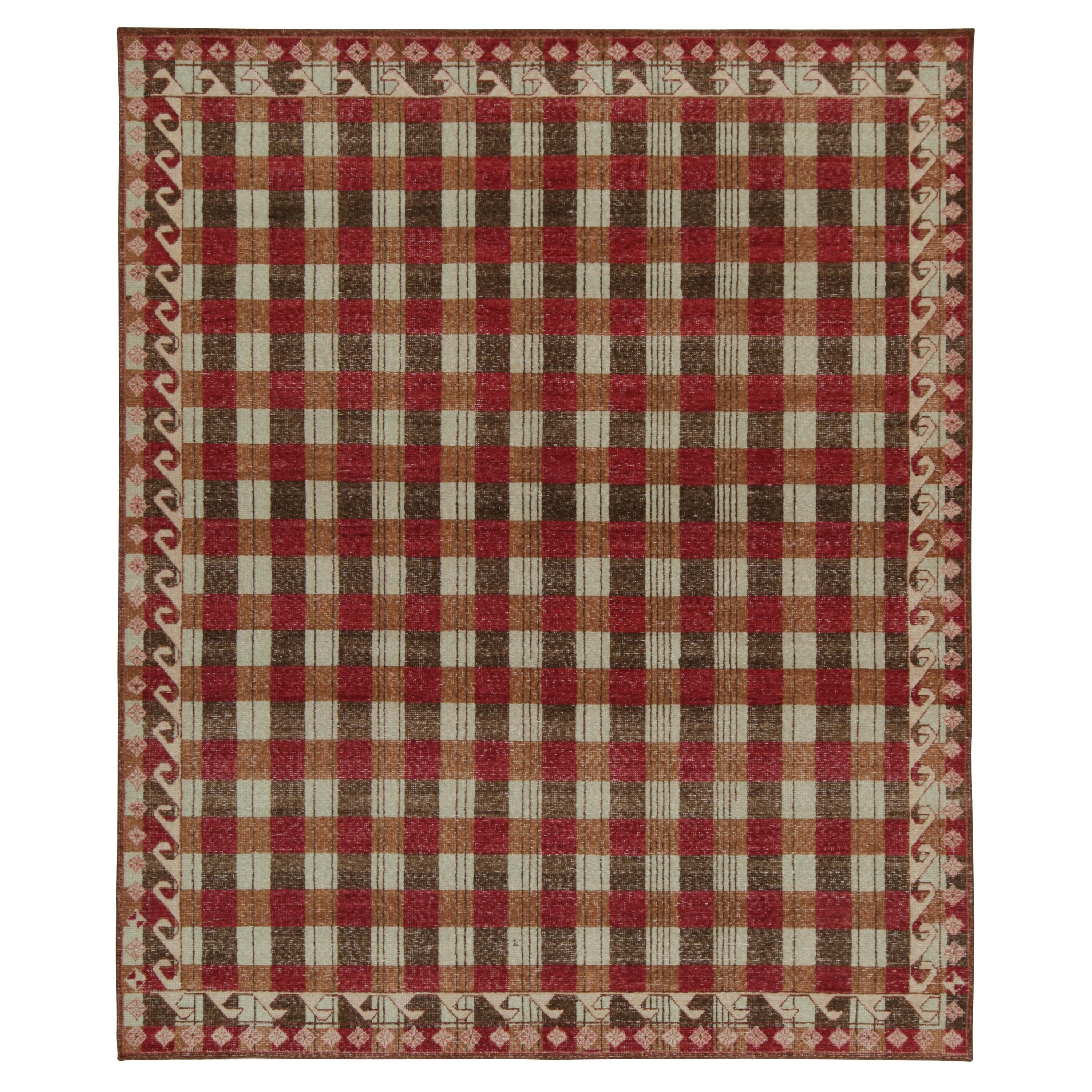 Alfombra de estilo sueco desgastada de Rug & Kilim con diseño geométrico rojo y marrón