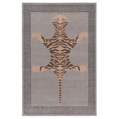 Rug & Kilim’s Distressed Tiger Rug in Gray with Beige and Chocolate Pictorial