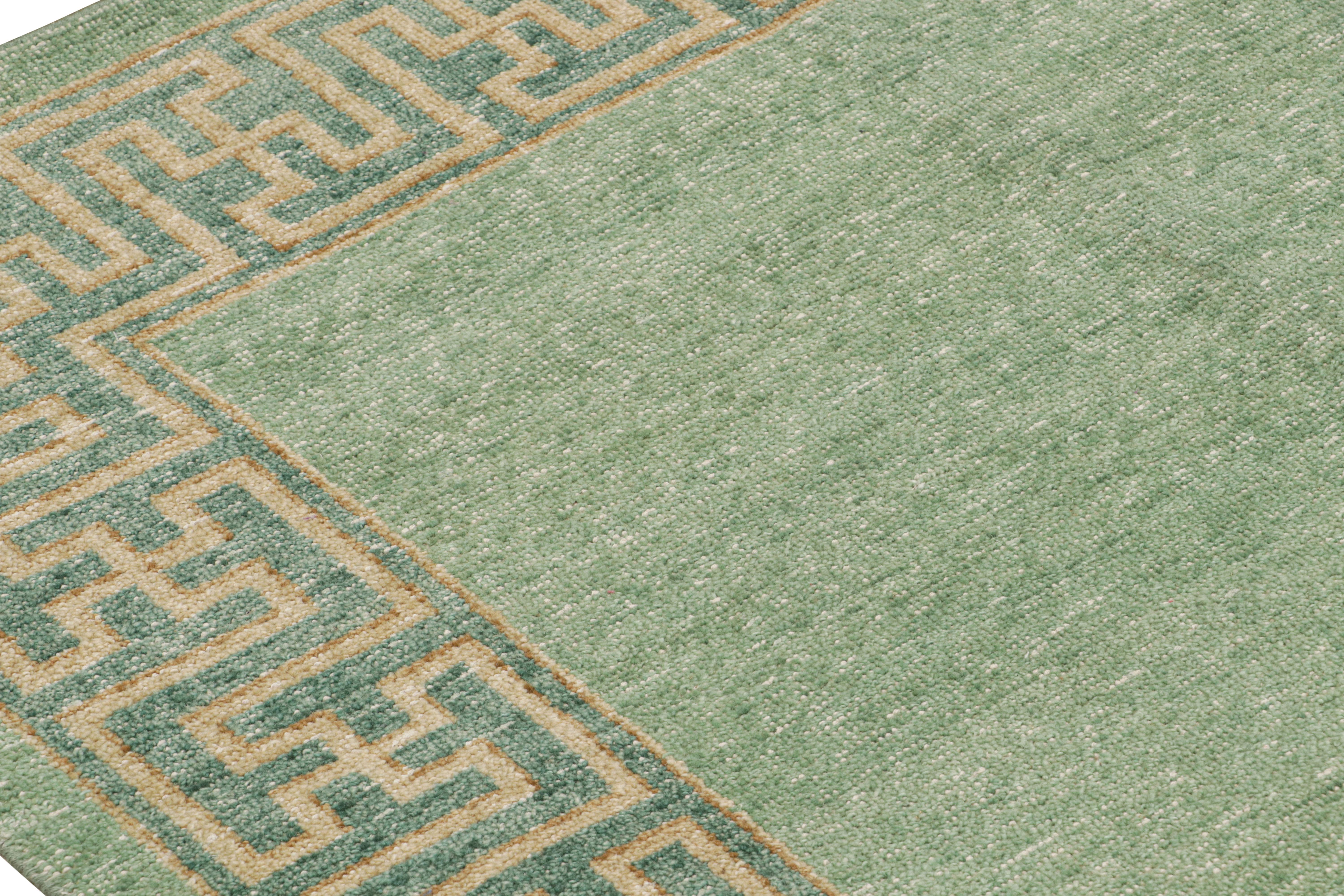 Indian Rug & Kilim’s Distressed Tiger Rug in Green with Beige and Black Pictorial For Sale