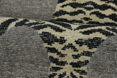 Rug & Kilim’s Distressed Tiger Runner Rug in Gray with Beige and Black Pictorial