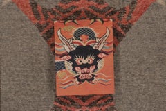 Rug & Kilim’s Distressed Tiger Runner Rug with Gray and Orange Pictorial