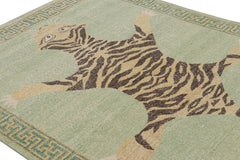 Rug & Kilim’s Distressed Tiger Skin Rug Design in Green with Pictorial