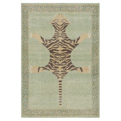 Rug & Kilim’s Distressed Tiger Skin Rug Design in Green with Pictorial