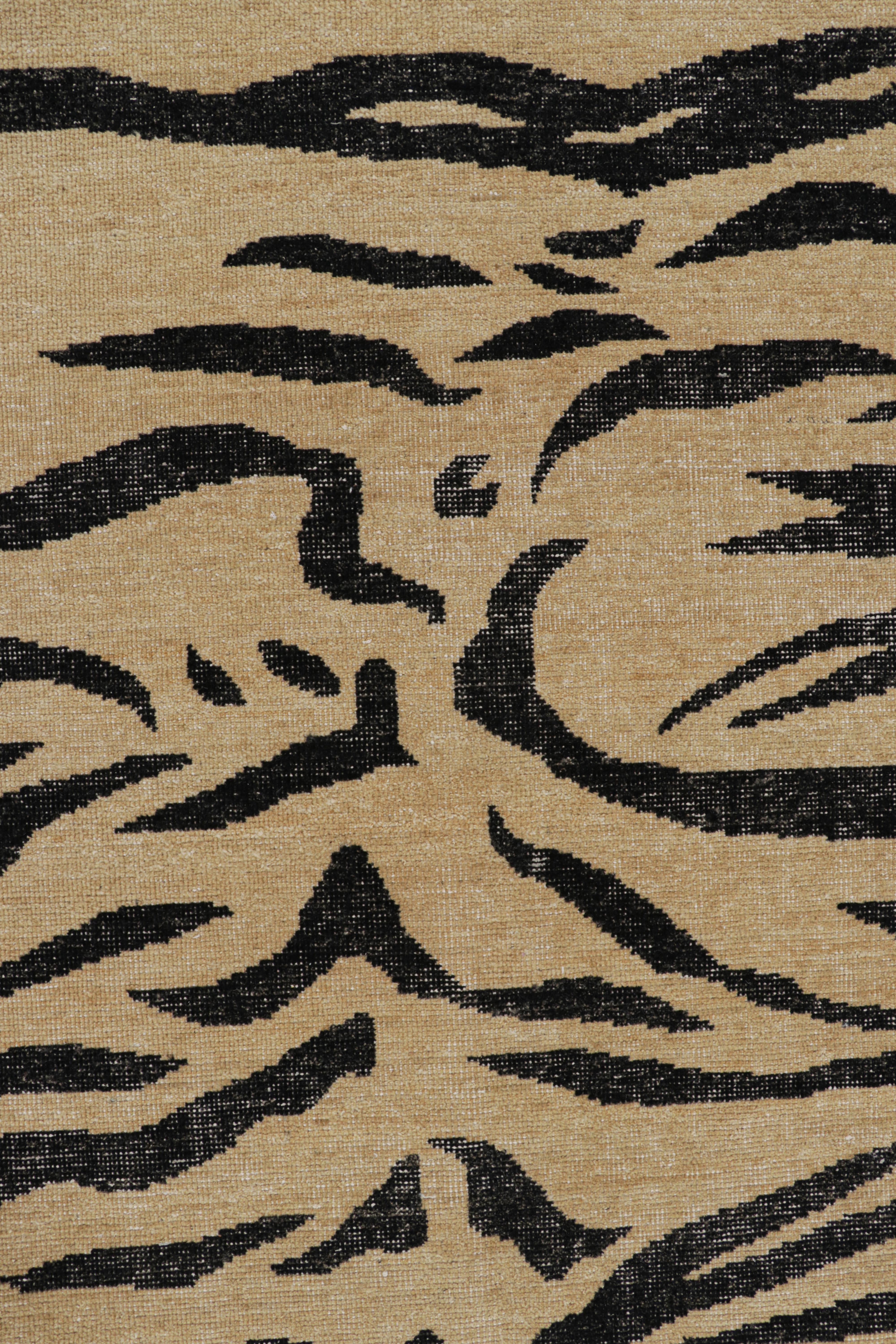 Modern Rug & Kilim’s Distressed Tiger Skin Rug in Gold, Black and Gray Tones For Sale