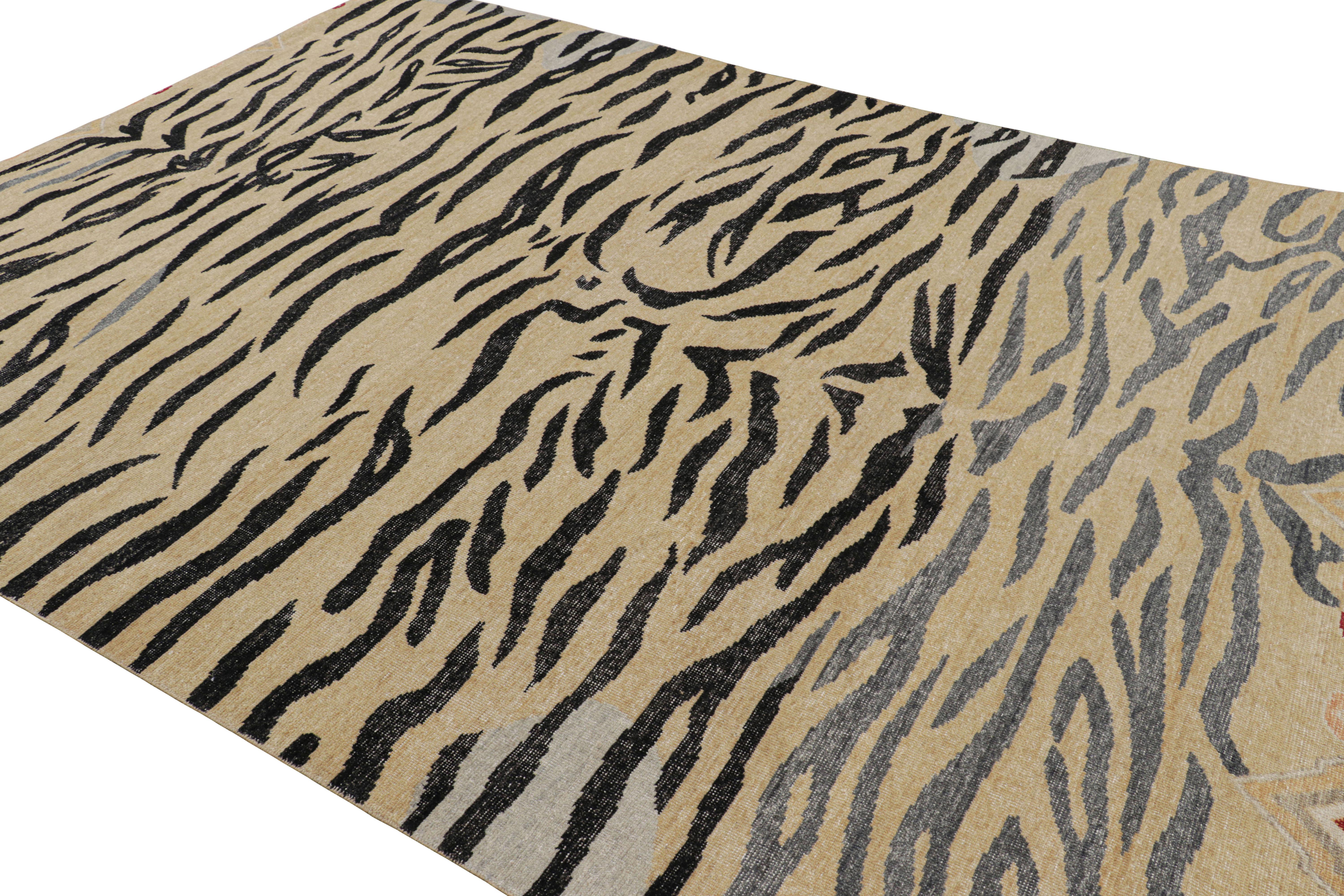 Indian Rug & Kilim’s Distressed Tiger Skin Rug in Gold, Black and Gray Tones For Sale
