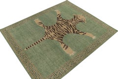 Rug & Kilim’s Distressed Tiger Skin Style Rug in Green, Beige & Black Pictorial