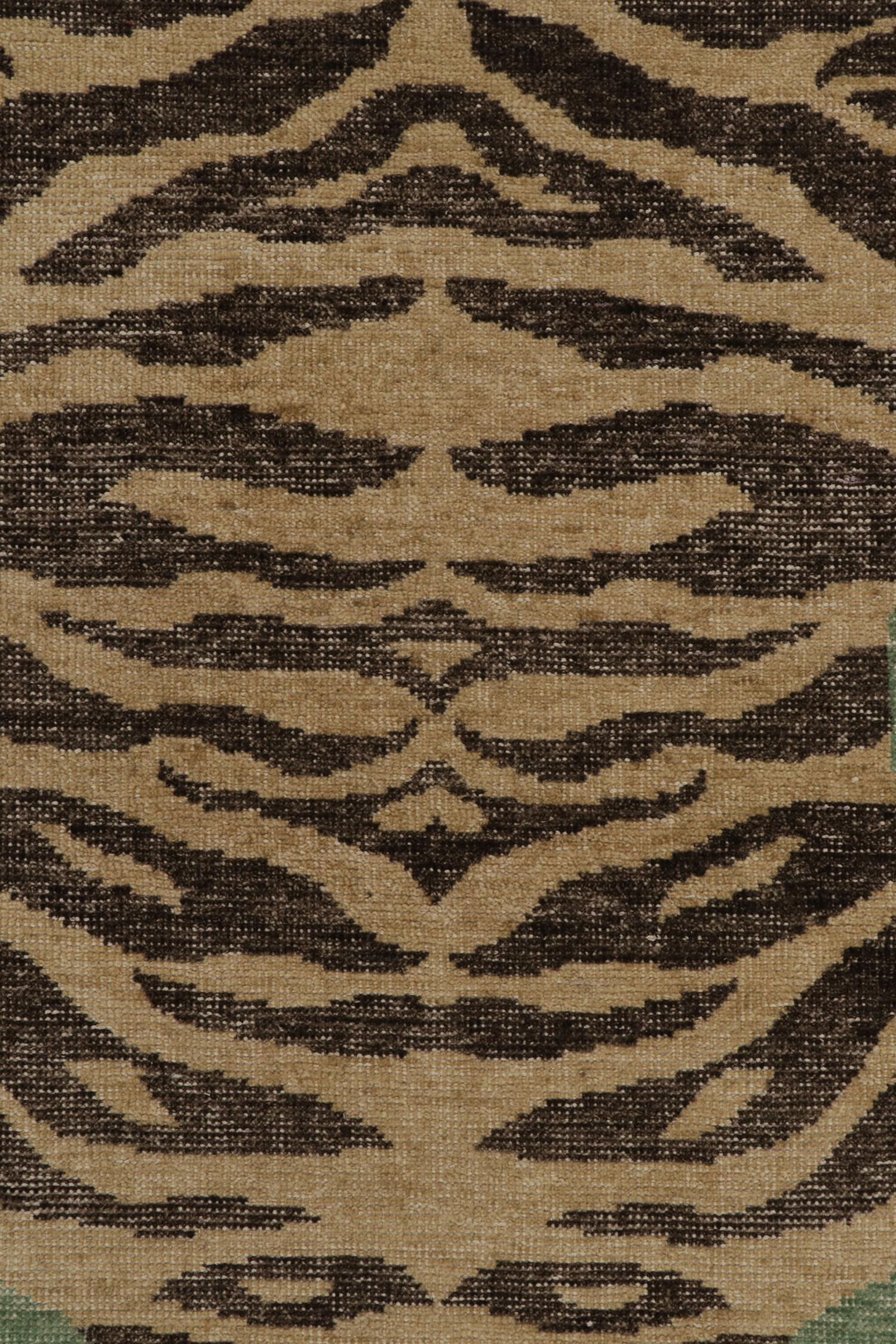 Rug & Kilim’s Distressed Tiger Skin Style Rug in Green, Beige & Black Pictorial In New Condition For Sale In Long Island City, NY