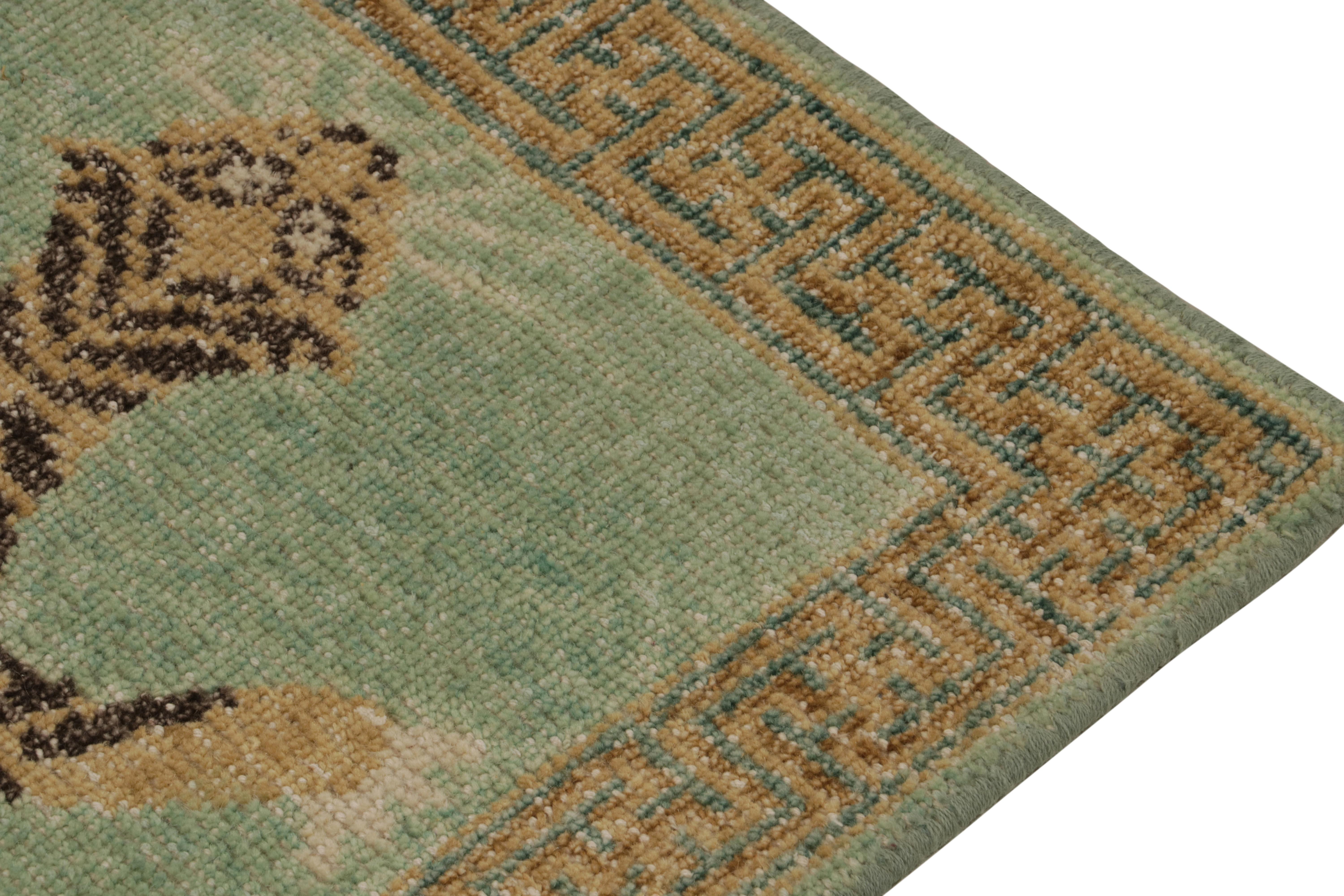 Hand-Knotted Rug & Kilim’s Distressed Tiger Skin Style Rug in Green, Beige & Black Pictorial For Sale
