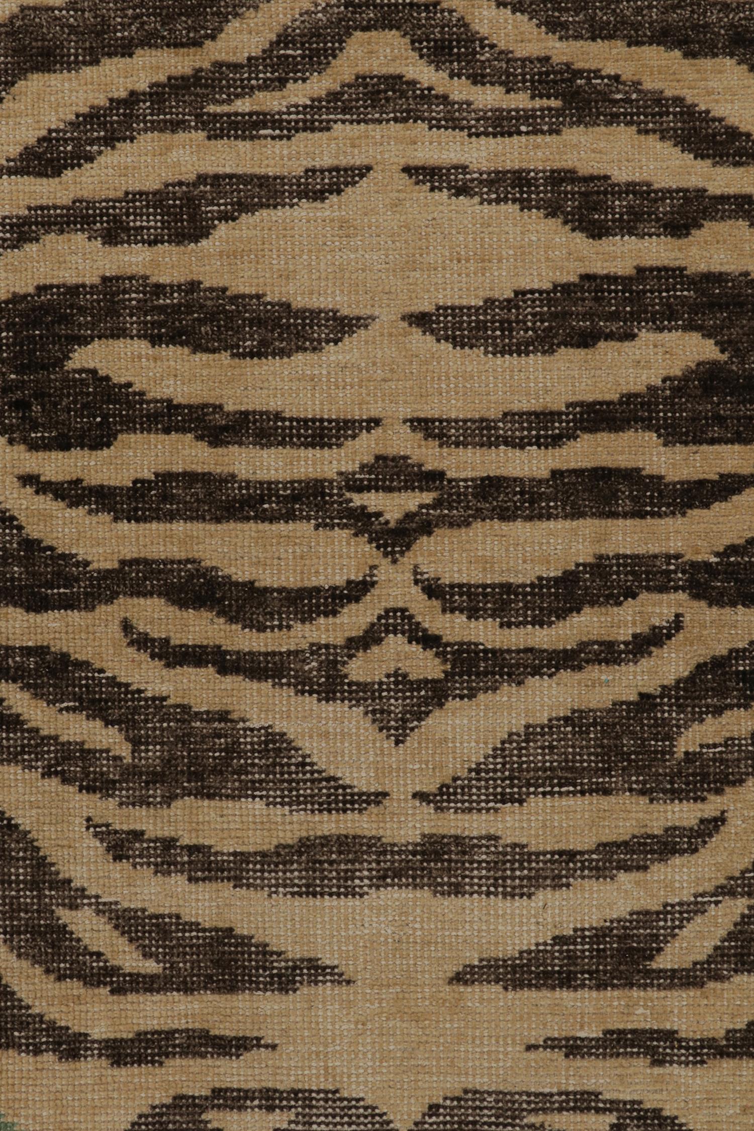 Contemporary Rug & Kilim’s Distressed Tiger Skin Style Rug in Green, Beige & Black Pictorial For Sale
