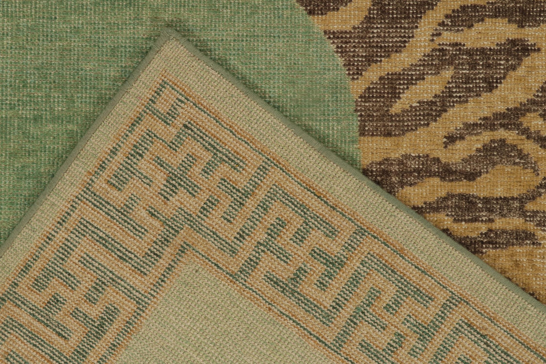 Rug & Kilim’s Distressed Tiger Skin Style Rug in Green, Beige & Black Pictorial  In New Condition For Sale In Long Island City, NY