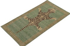 Rug & Kilim’s Distressed Tiger Skin Style Runner in Green, Beige & Black